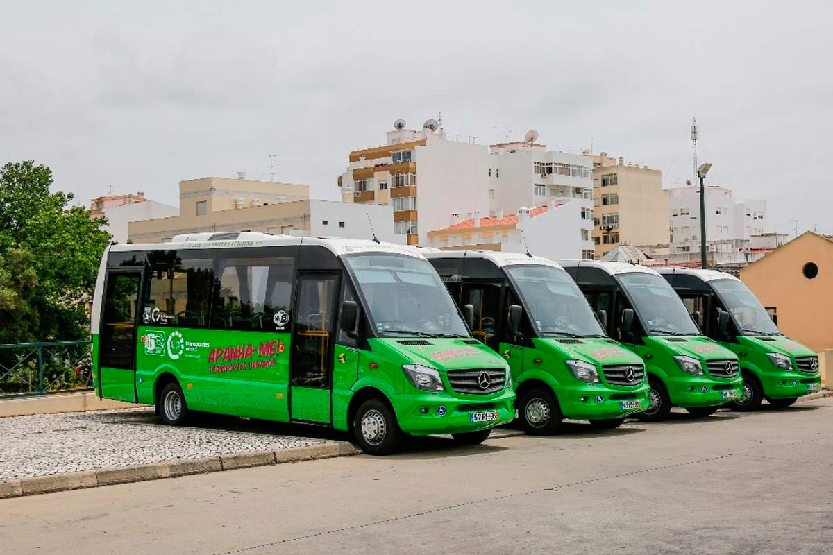  Four green buses from Loulé Urban Transport. 