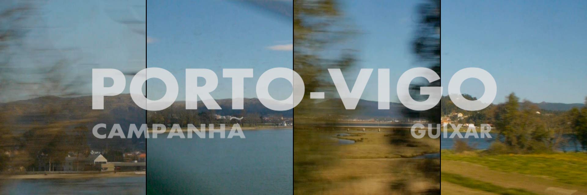 A composite of 4 images from a video of a trip to Vigo, featuring landscapes and the text 