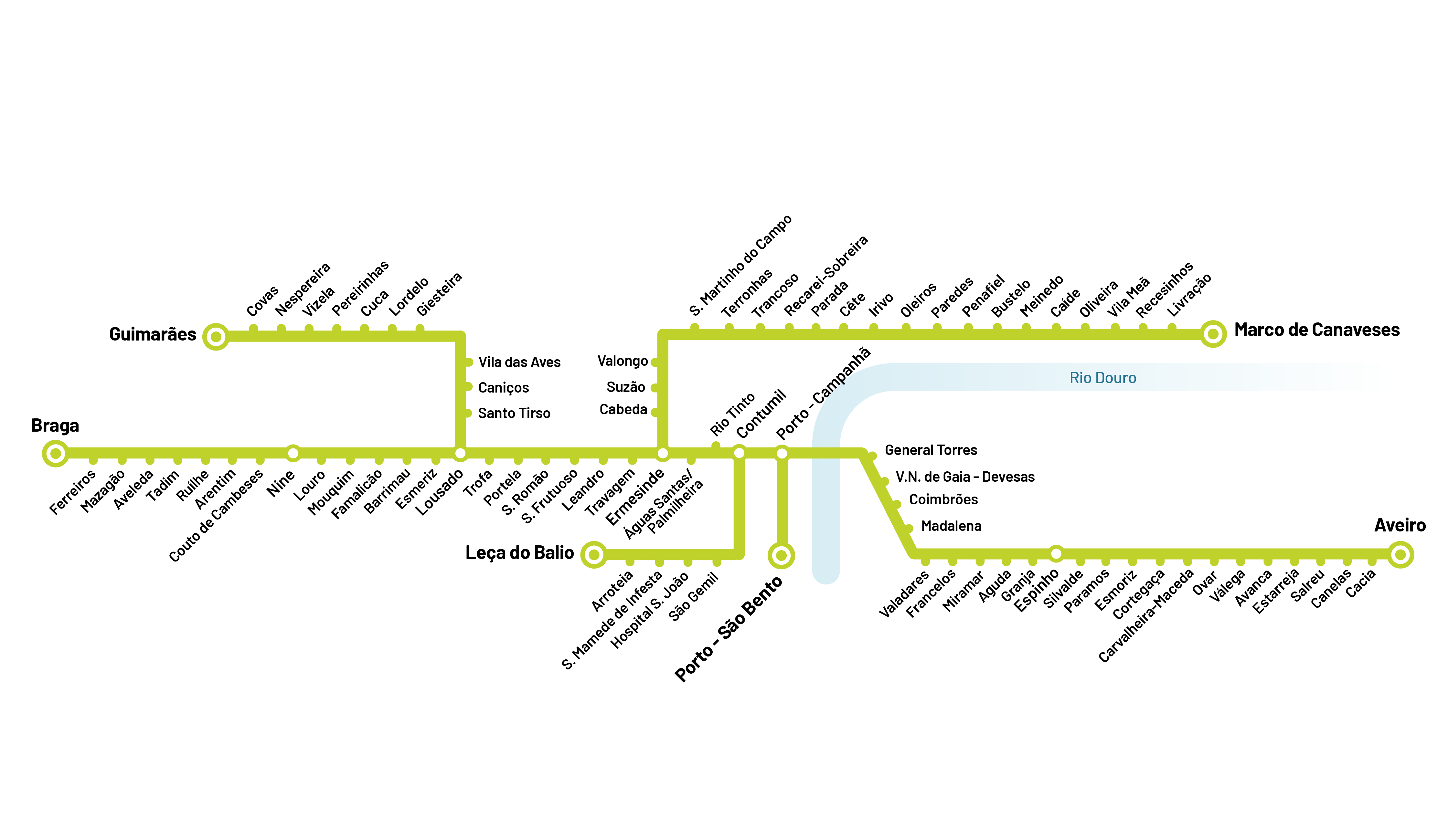 Porto urban trains Network map.