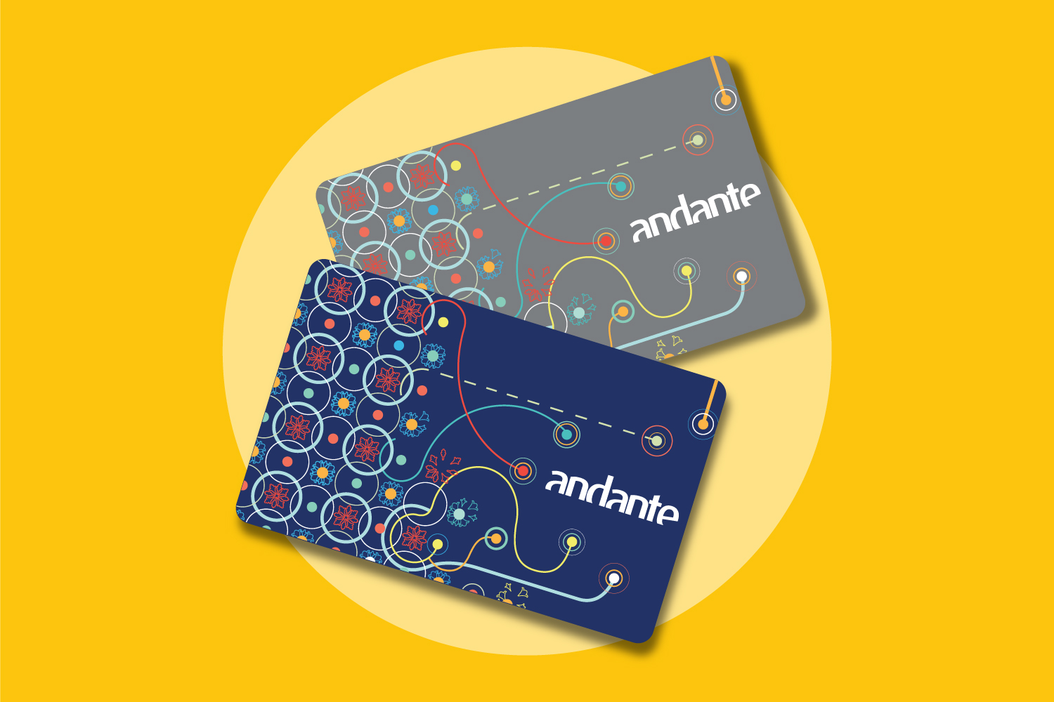 Blue and gray cards in a yellow background.