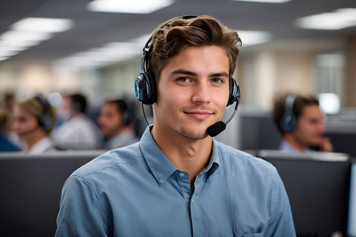 Customer Support Operator, using a headset and microphone.